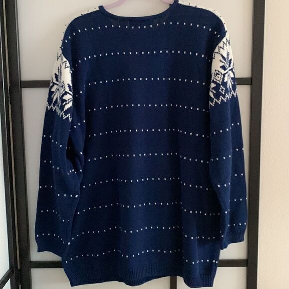 Elisabeth by Los Claiborne Cotton Crew Neck Navy/ White Sweater Men’s Size 1 - Picture 2 of 9